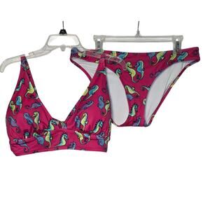 MeUndies Bikini‎ Seahorse 2 Piece Top Size XL Underwire Bottoms Size L